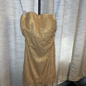 Women's Gold Sequin Strapless Dress 16